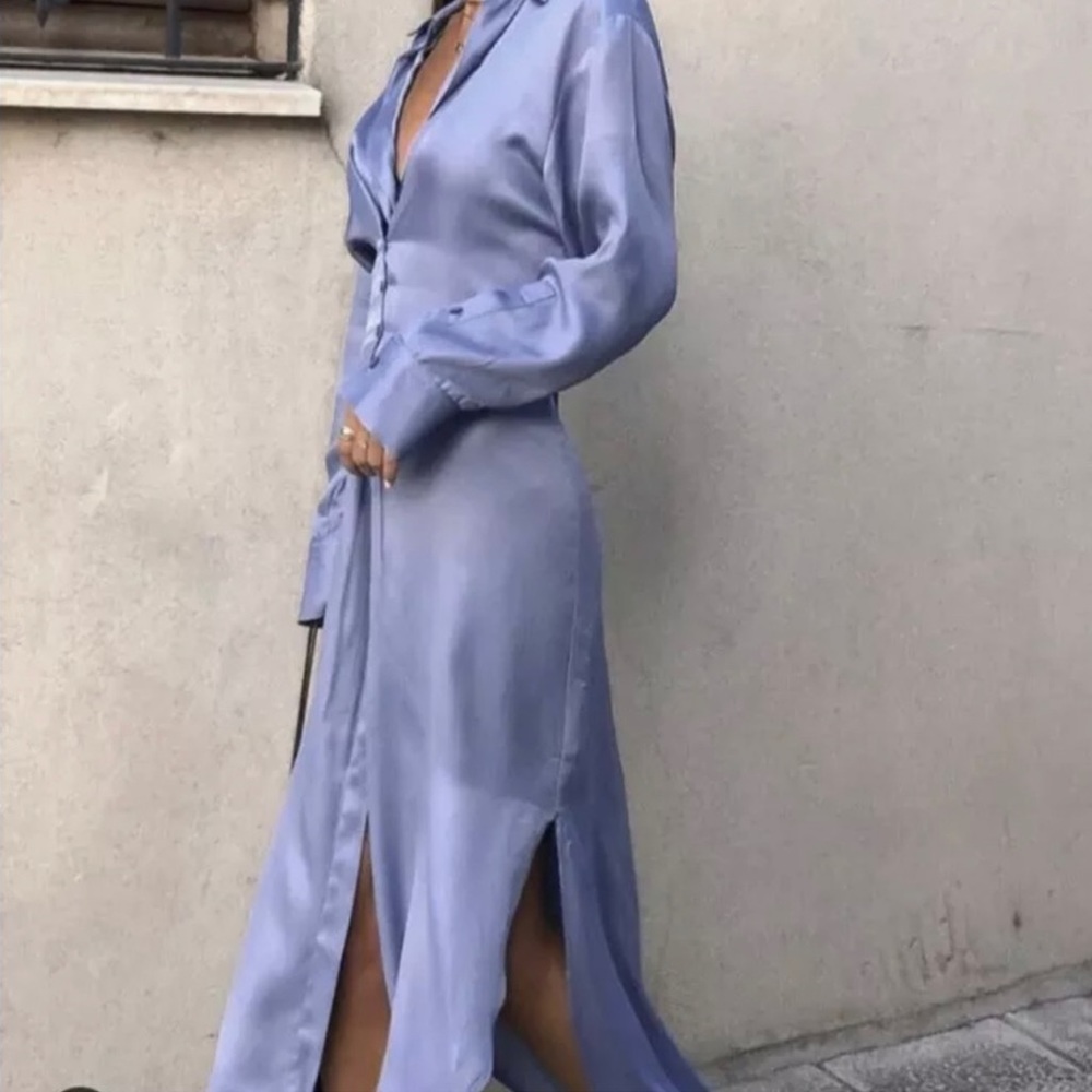 rare zara button down satin shirt dress